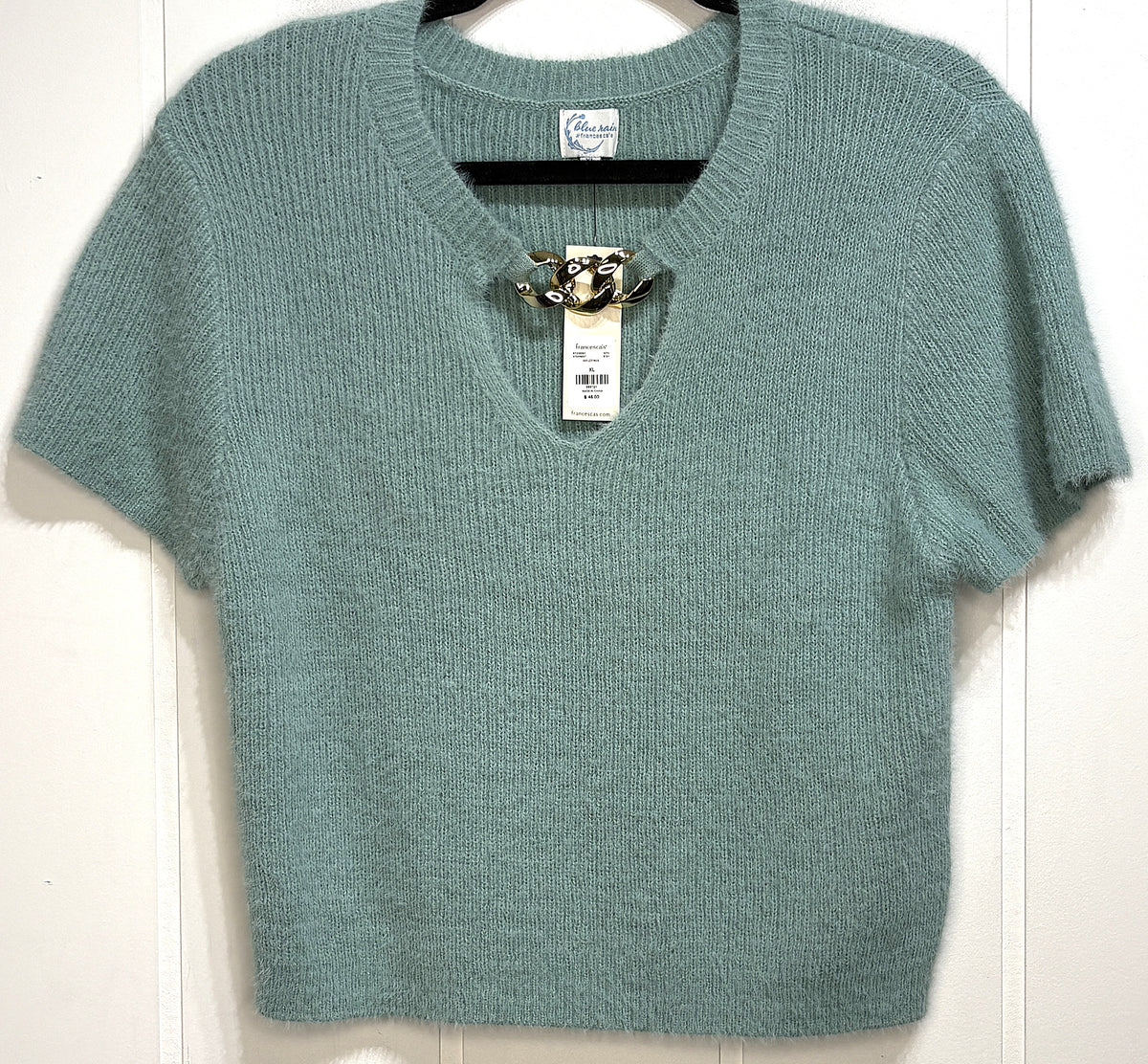 Cropped SS Sweater w/Keyhole Neckline