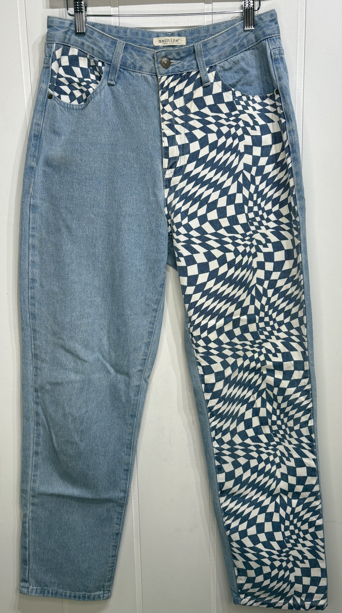 Machine Wide Checker Print Jeans