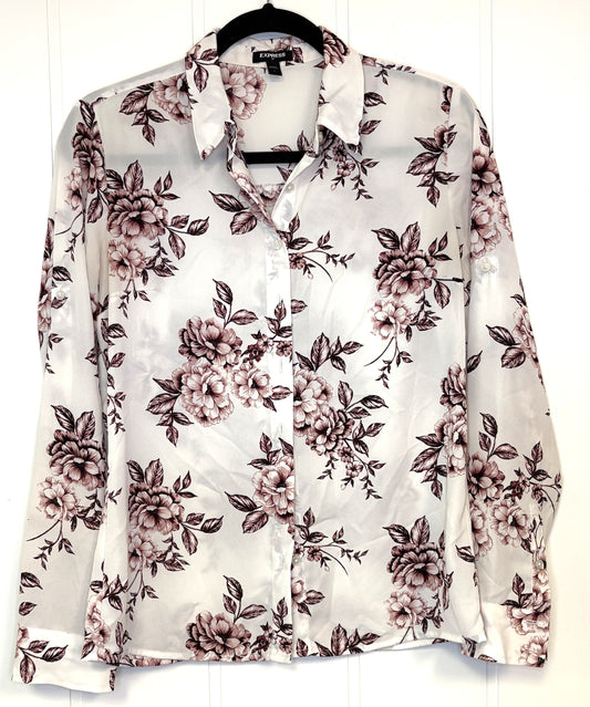 Sheer Button-down w/Flwr Print
