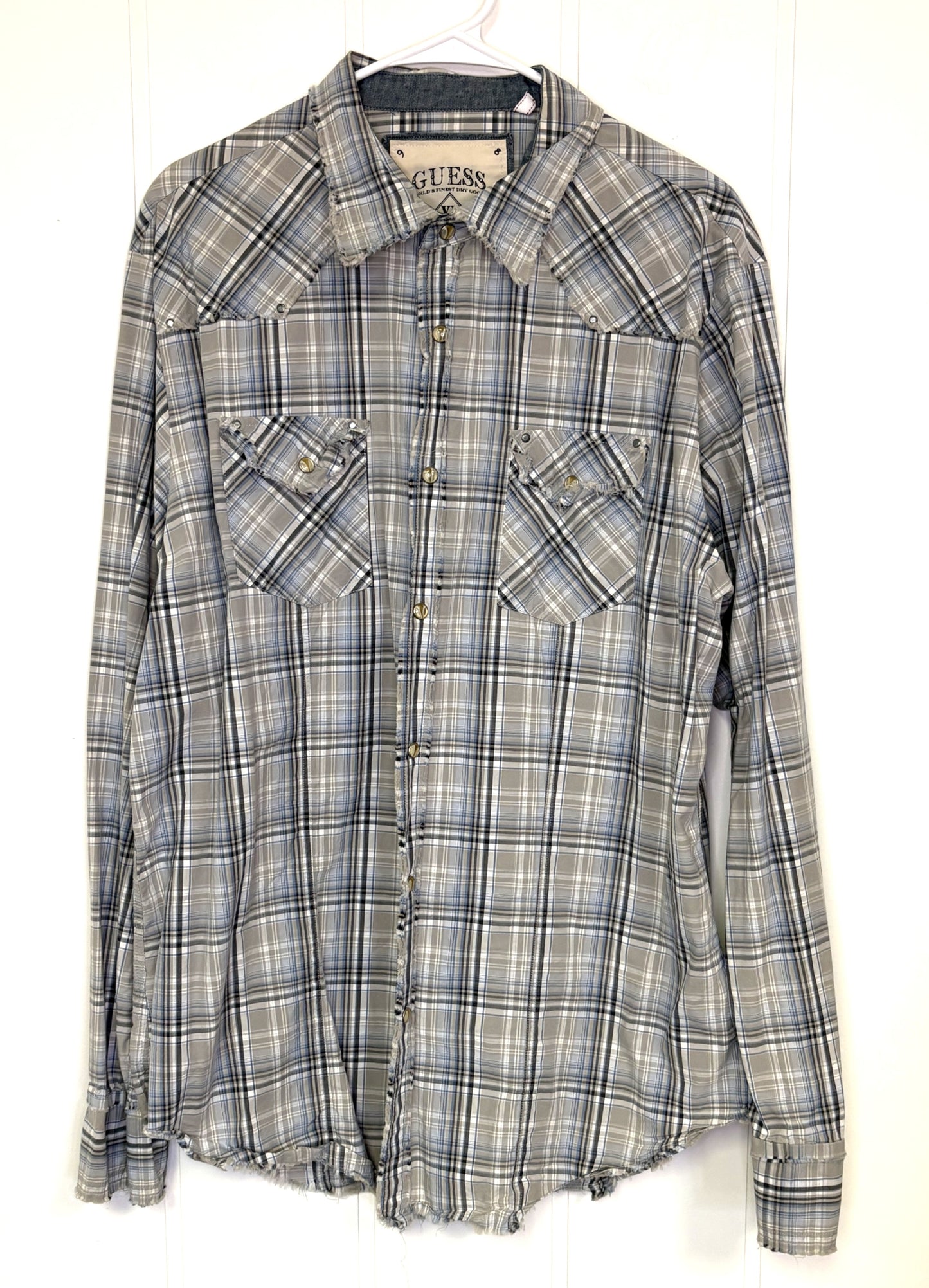 Distressed Plaid LS Button Down