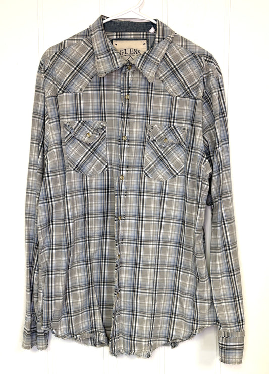 Distressed Plaid LS Button Down