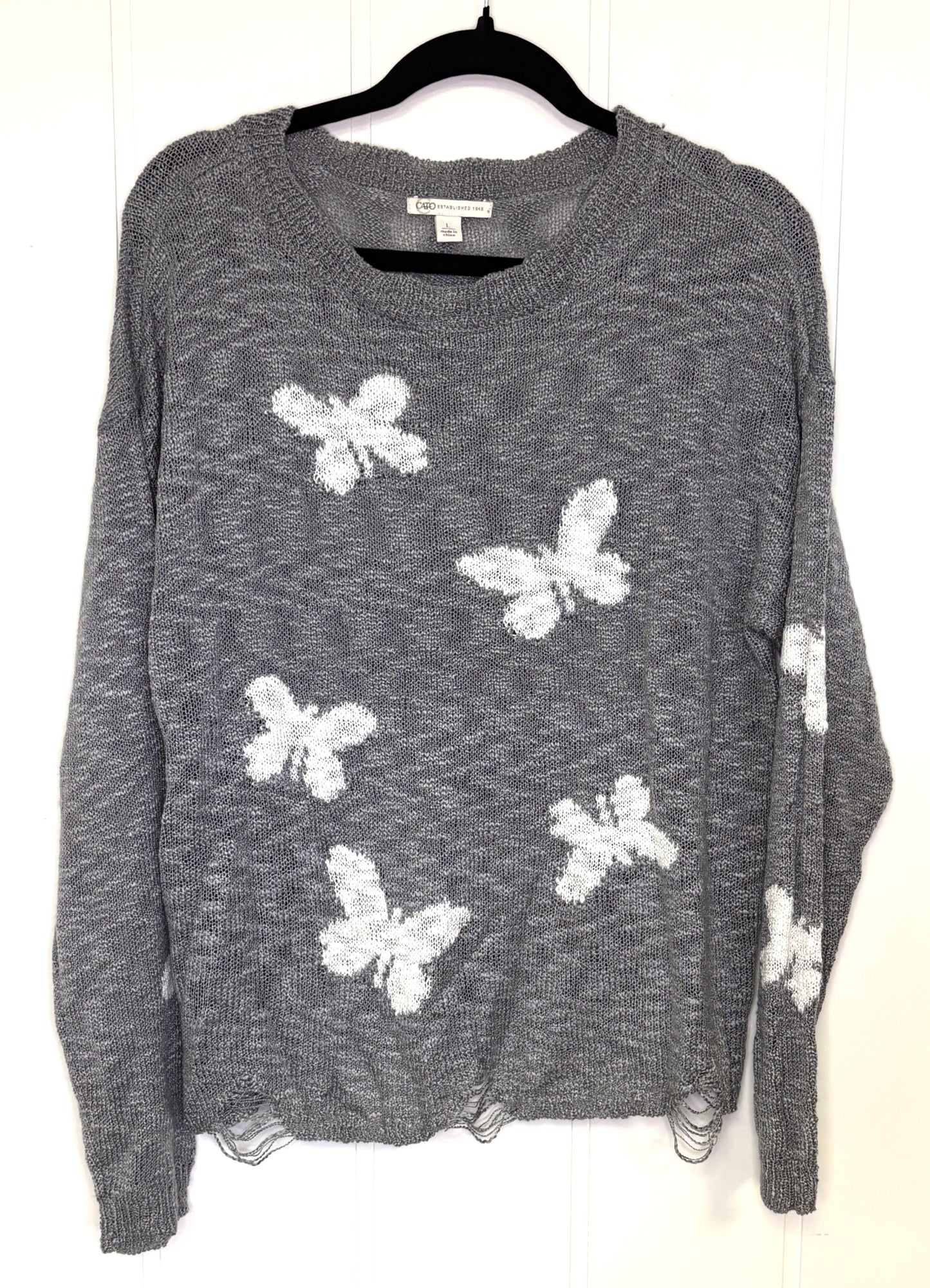 Distressed Hem Butterfly Sweater