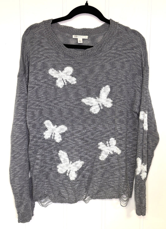 Distressed Hem Butterfly Sweater