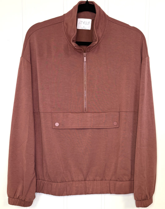 Half Zip Sweater w/Faux Pocket