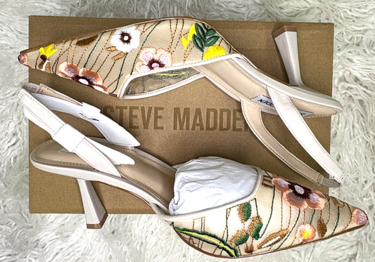 Stitched Mesh Flower Heels