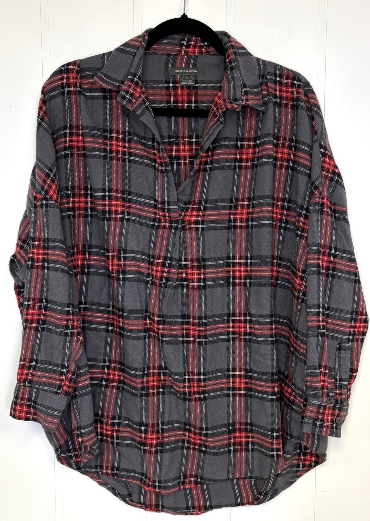 V-Neck Plaid Flannel Top