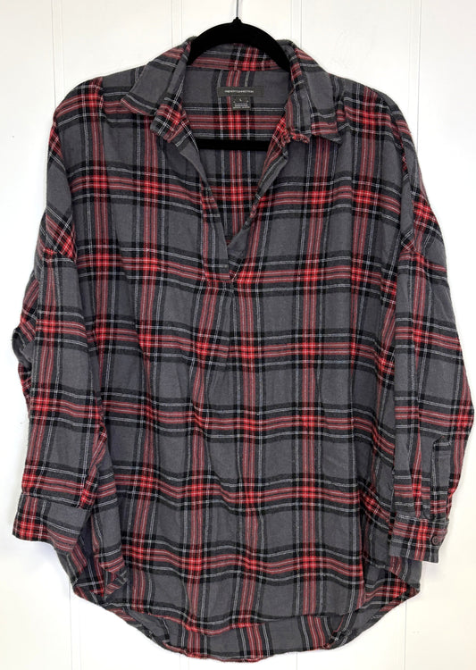 V-Neck Plaid Flannel Top