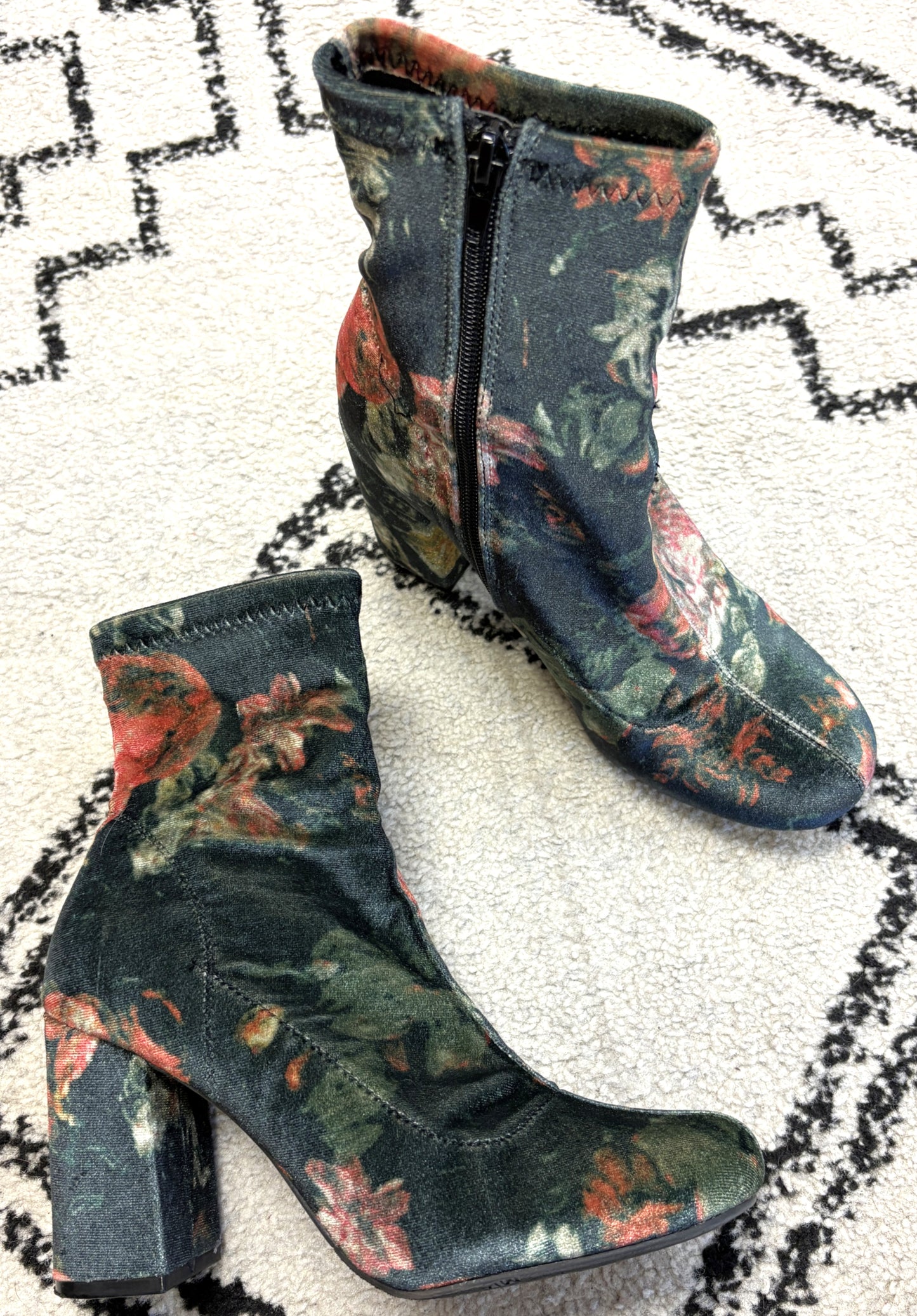 Velour Floral Booties