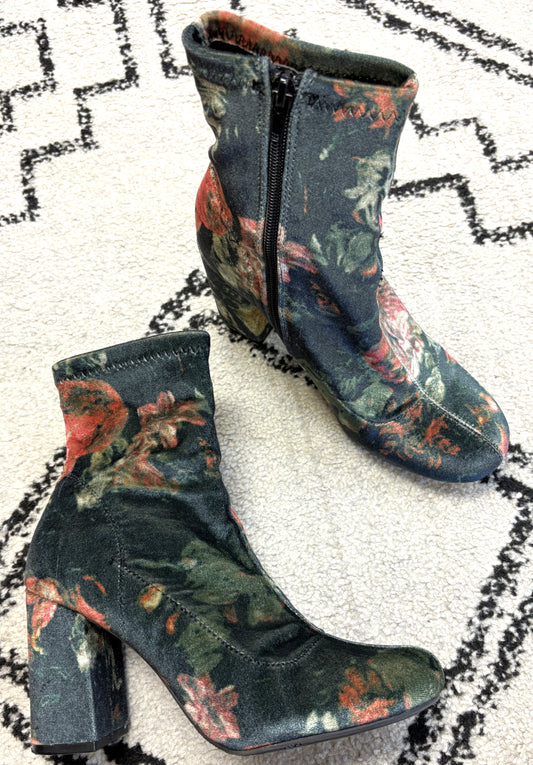 Velour Floral Booties