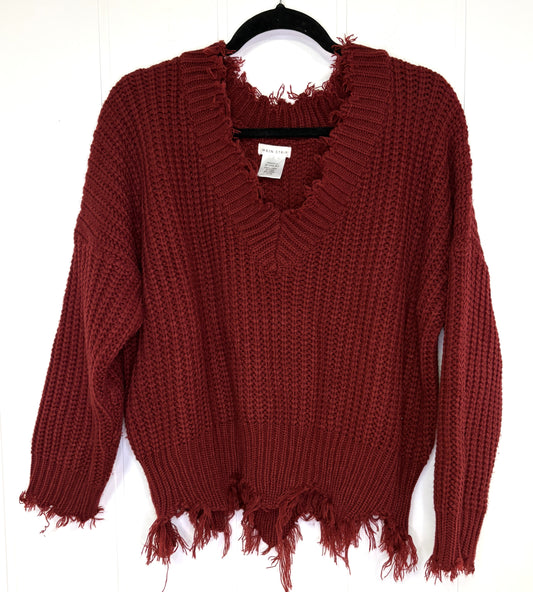 'Destructed Edge' V-Neck Sweater