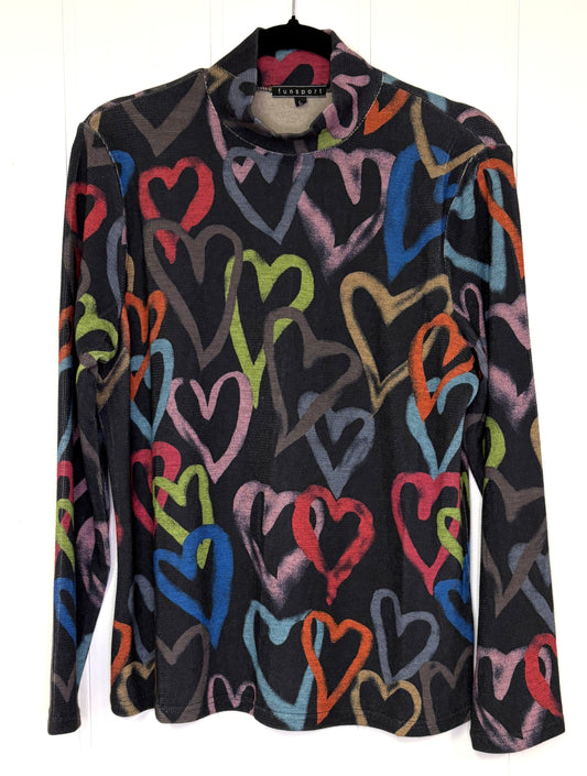 Heart Print Mock Neck Sweater
