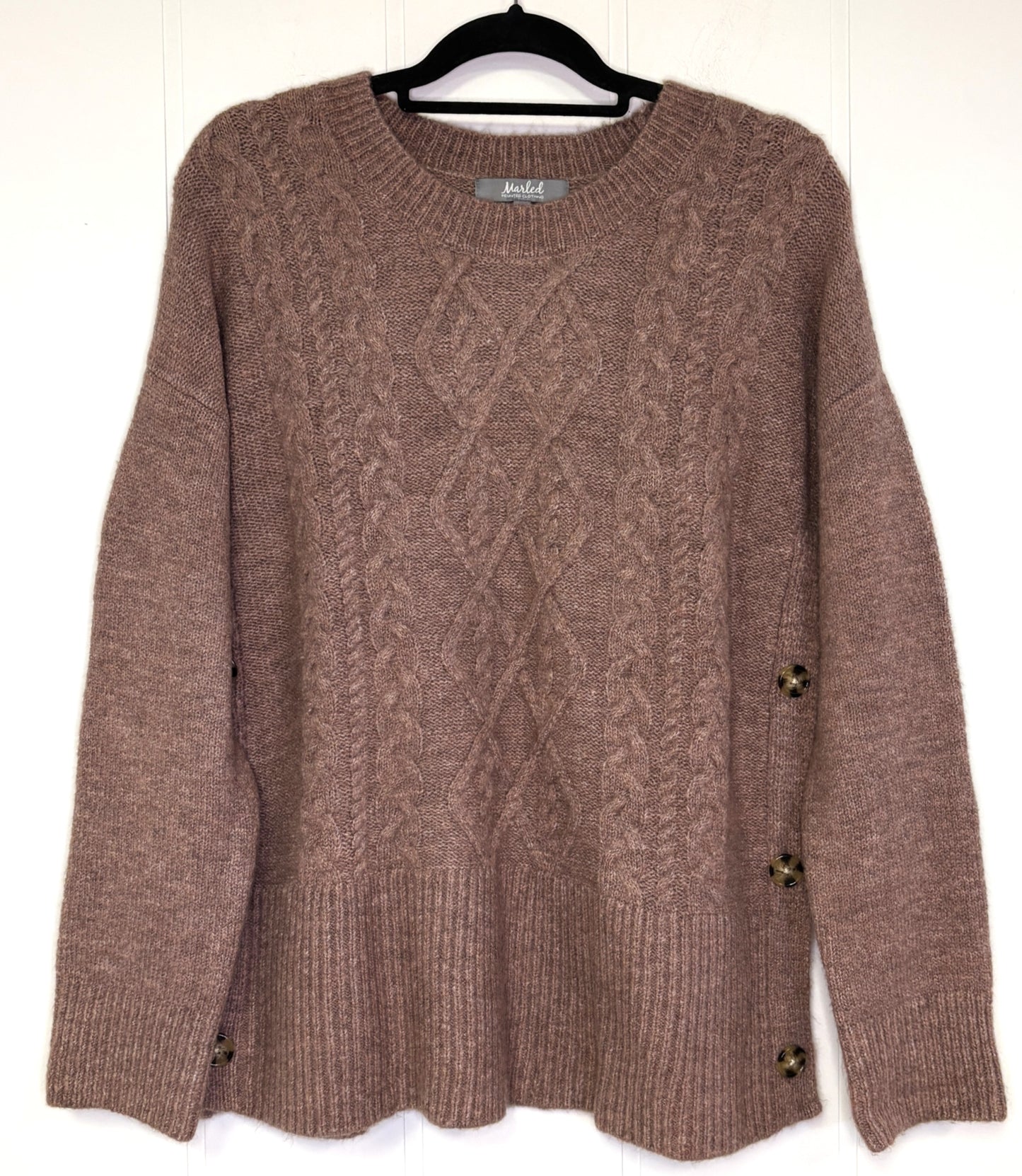 Cable Knit Sweater w/Side Buttons