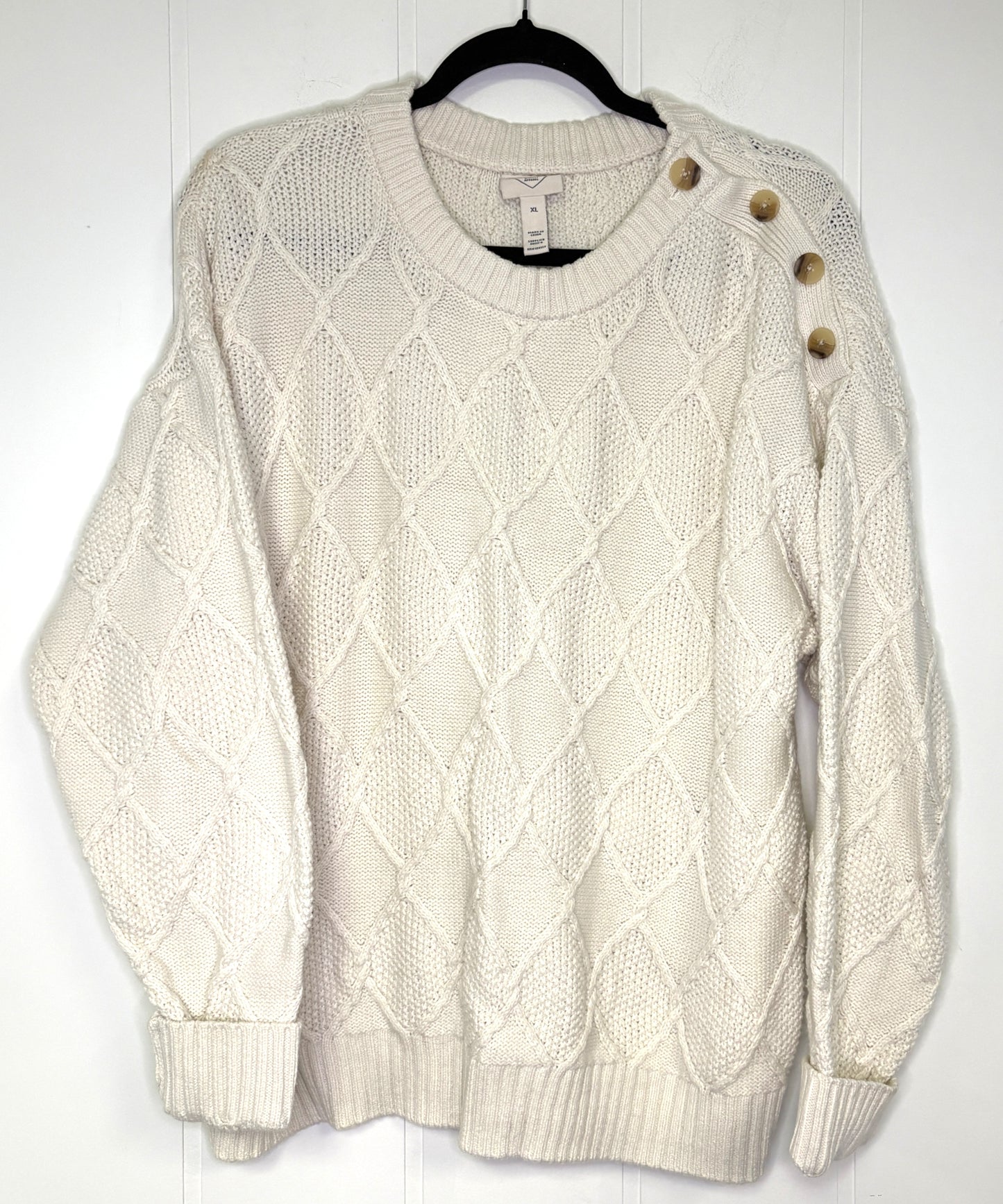 Cable Knit Shoulder Button Sweater