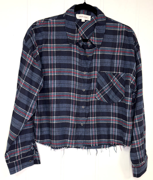 Pink Rose Crop-Top Flannel