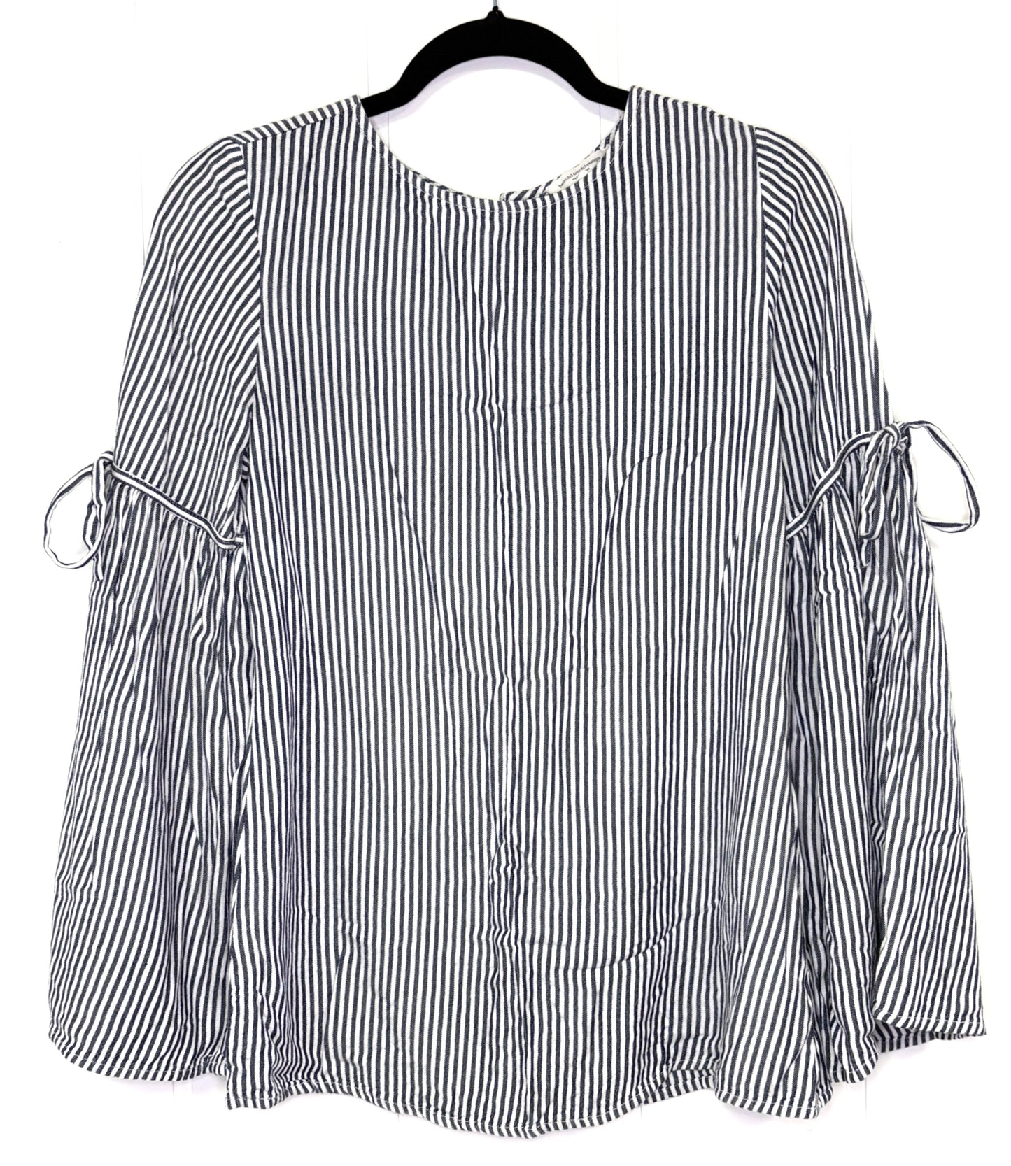 Striped Bell Sleeve-Tie Blouse