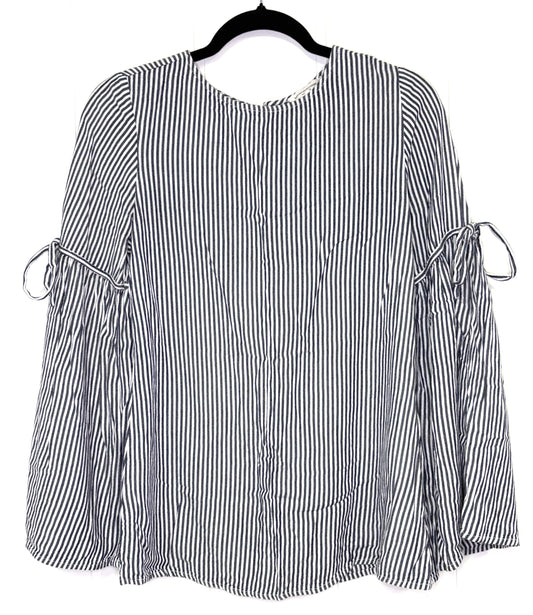 Striped Bell Sleeve-Tie Blouse
