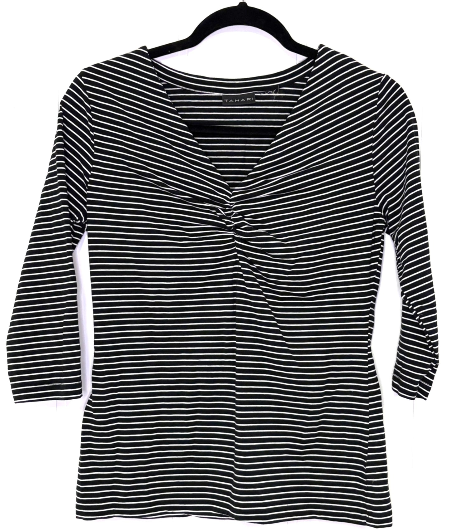 Striped Top w/Ruched V-Neck