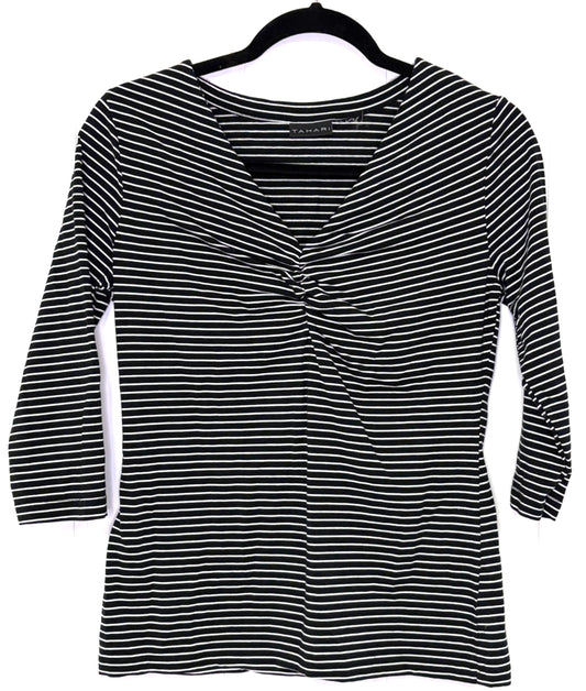 Striped Top w/Ruched V-Neck