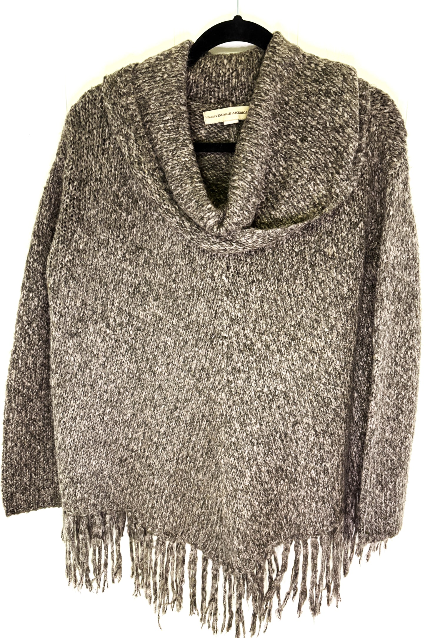 Poncho Sweater w/Fringe Trim