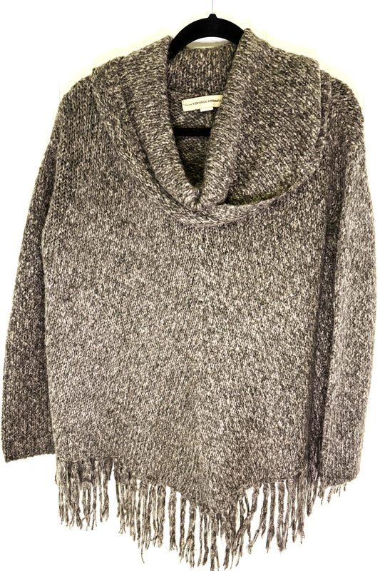 Poncho Sweater w/Fringe Trim