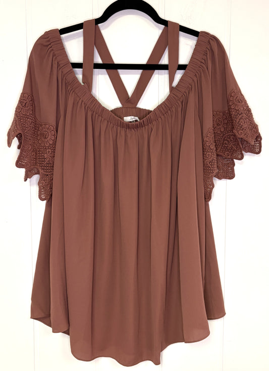 Embroidered Cold Shoulder Top