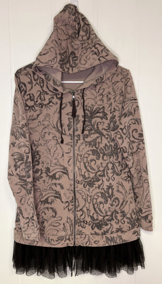 Full Zip Hoodie w/ Pleated Mesh Hem