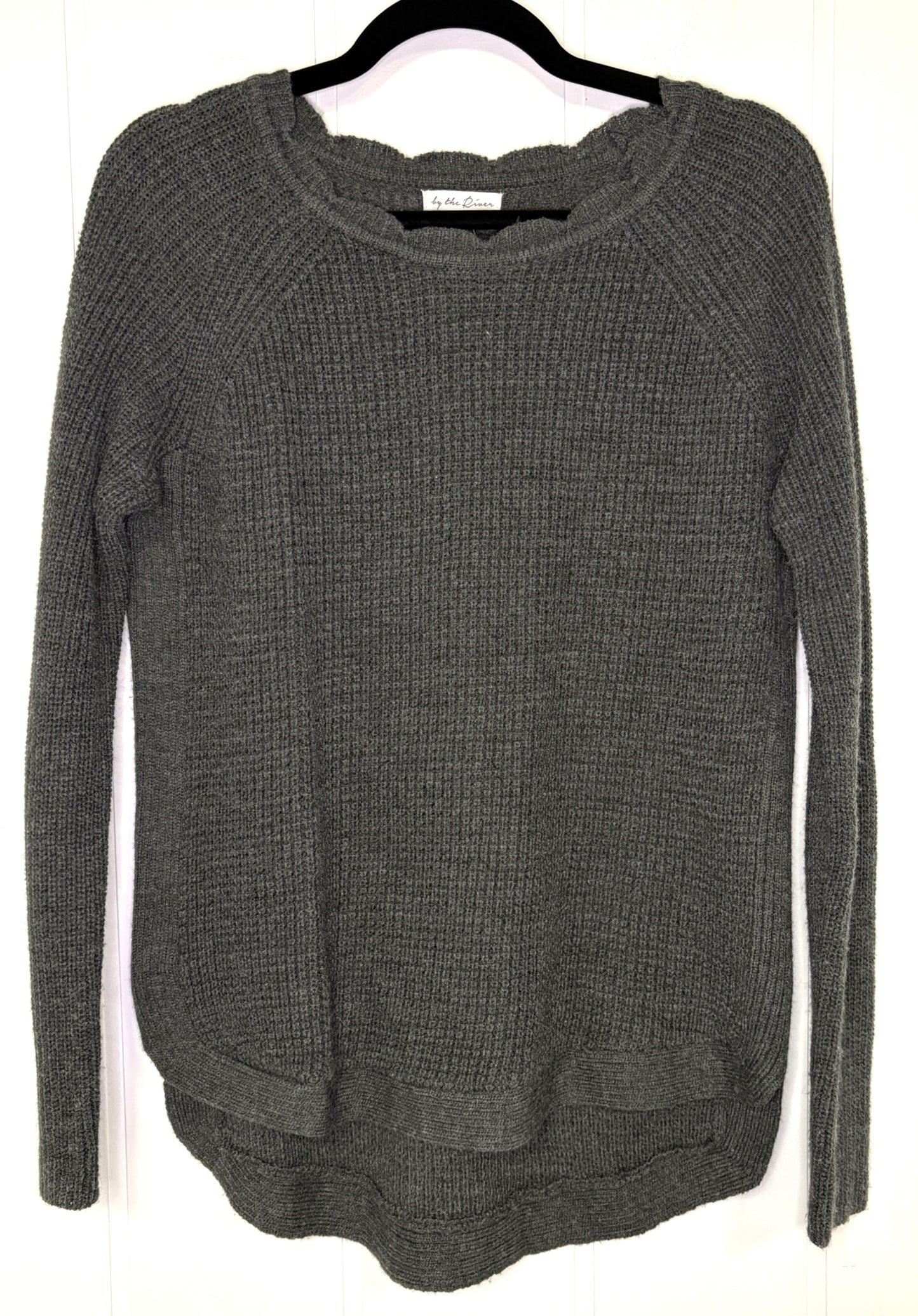 Waffle Knit Sweater w/Scallop Collar