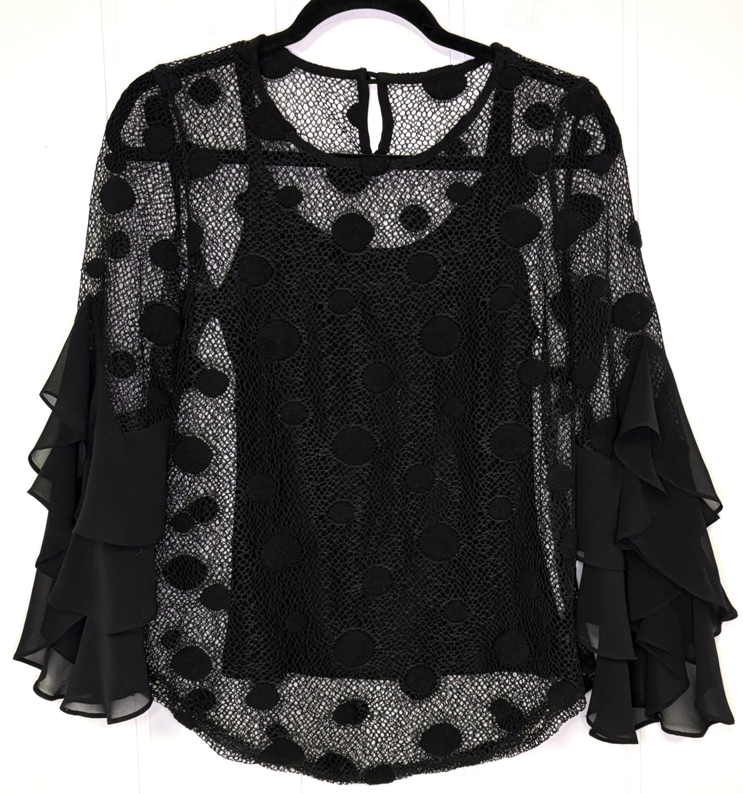 Lace Polka Dot Ruffle Sleeve Blouse