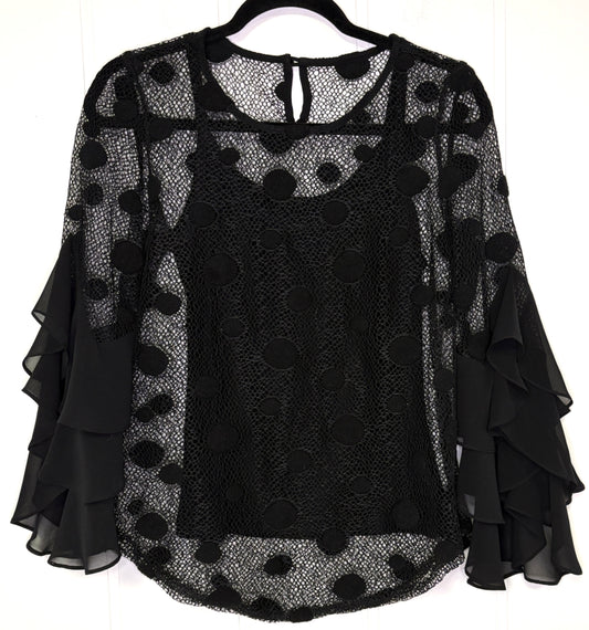 Lace Polka Dot Ruffle Sleeve Blouse