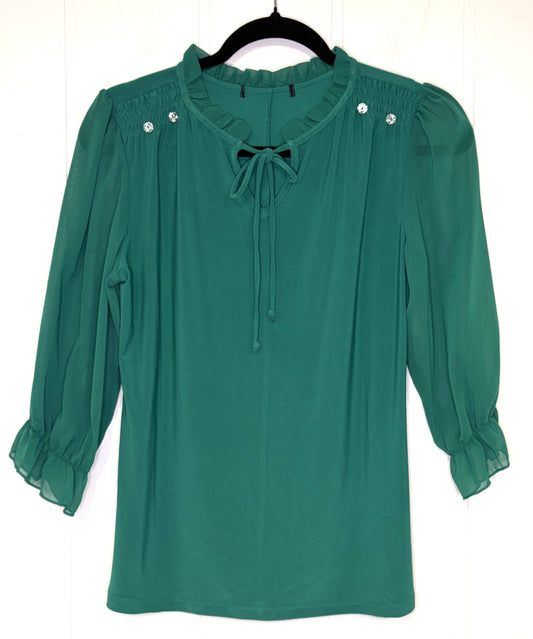 Ruffle Neck Blouse w/Rhinestones