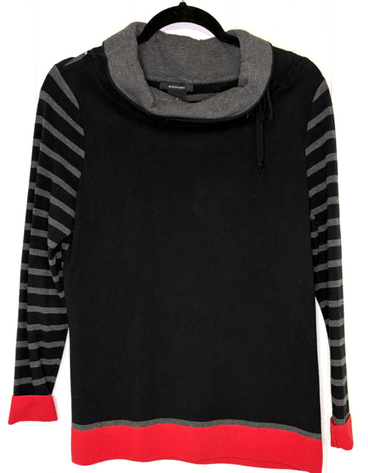 Tie Neck Sweater w/Stripe Sleeves