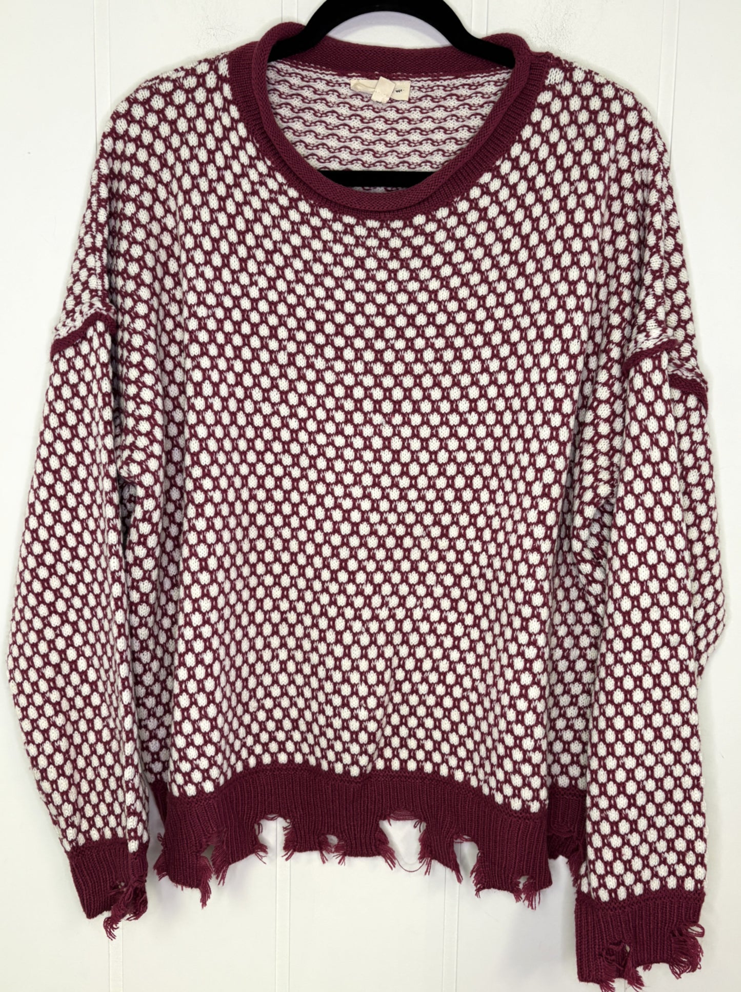 Textured Sweater w/Distressed Hem