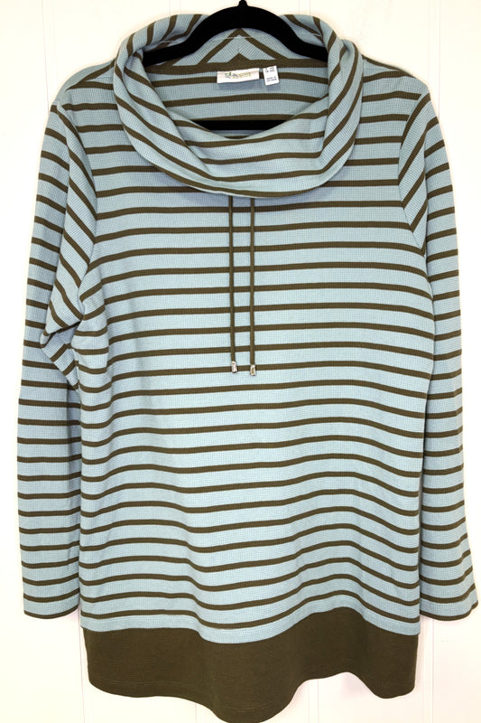 Stripe Cowl Neck Pullover Shirt