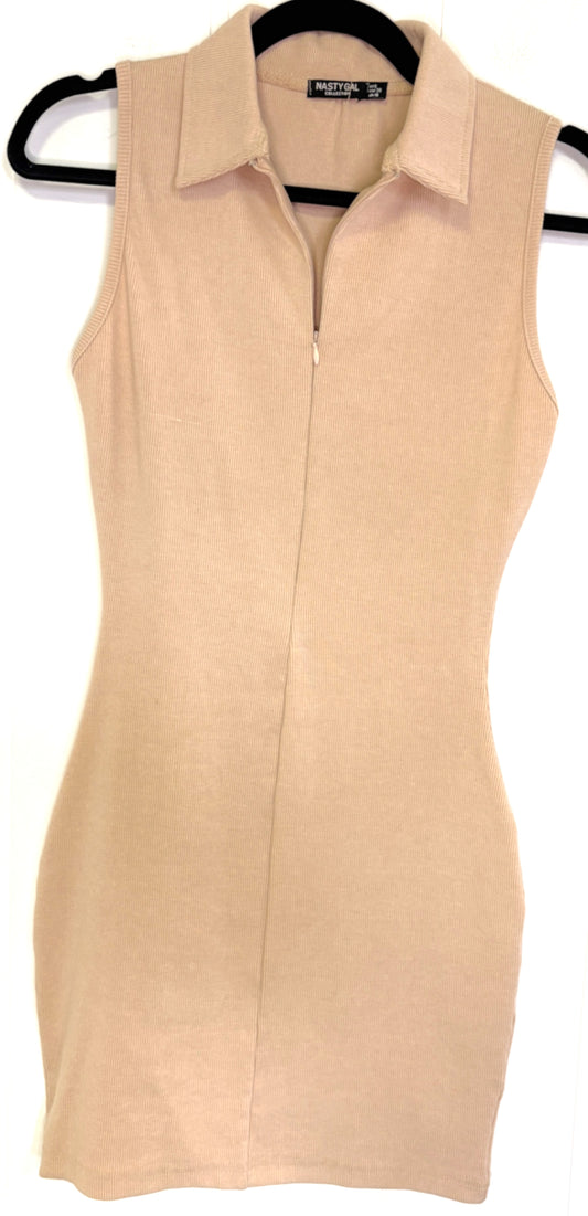 Zip Collared Sleeveless Mini Dress