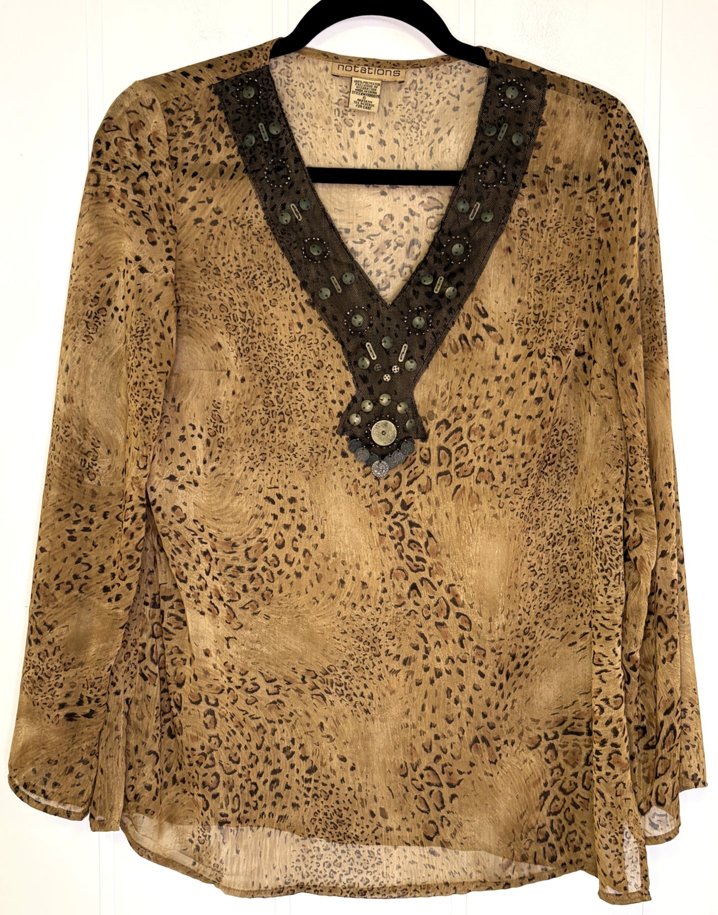 Leopard Print Top w/Bead Detail