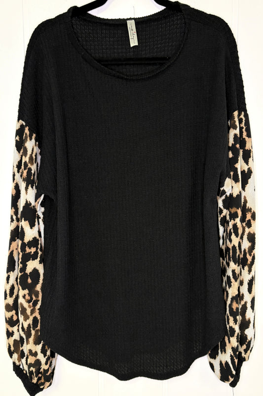 Knit Top w/Animal Print Sleeves