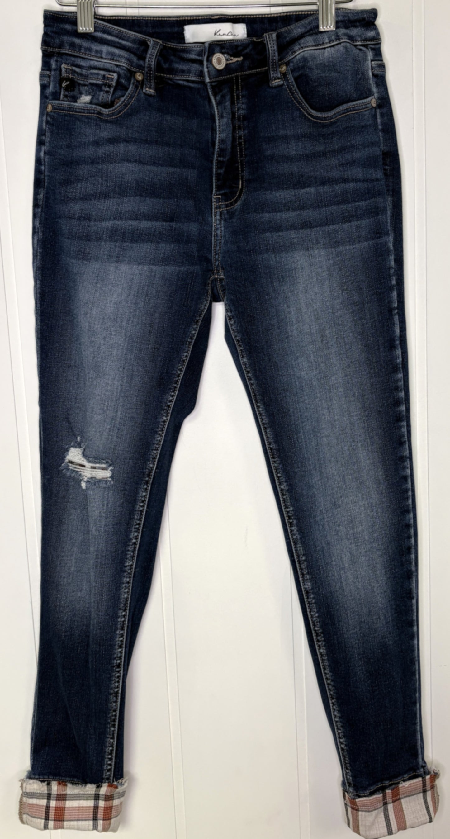 KanCan Plaid Patch Jeans