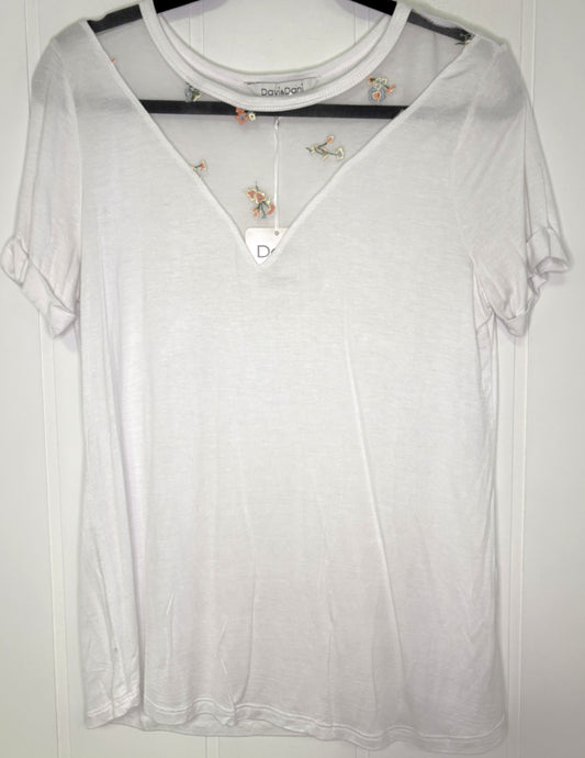V-Mesh Cut Floral Tee