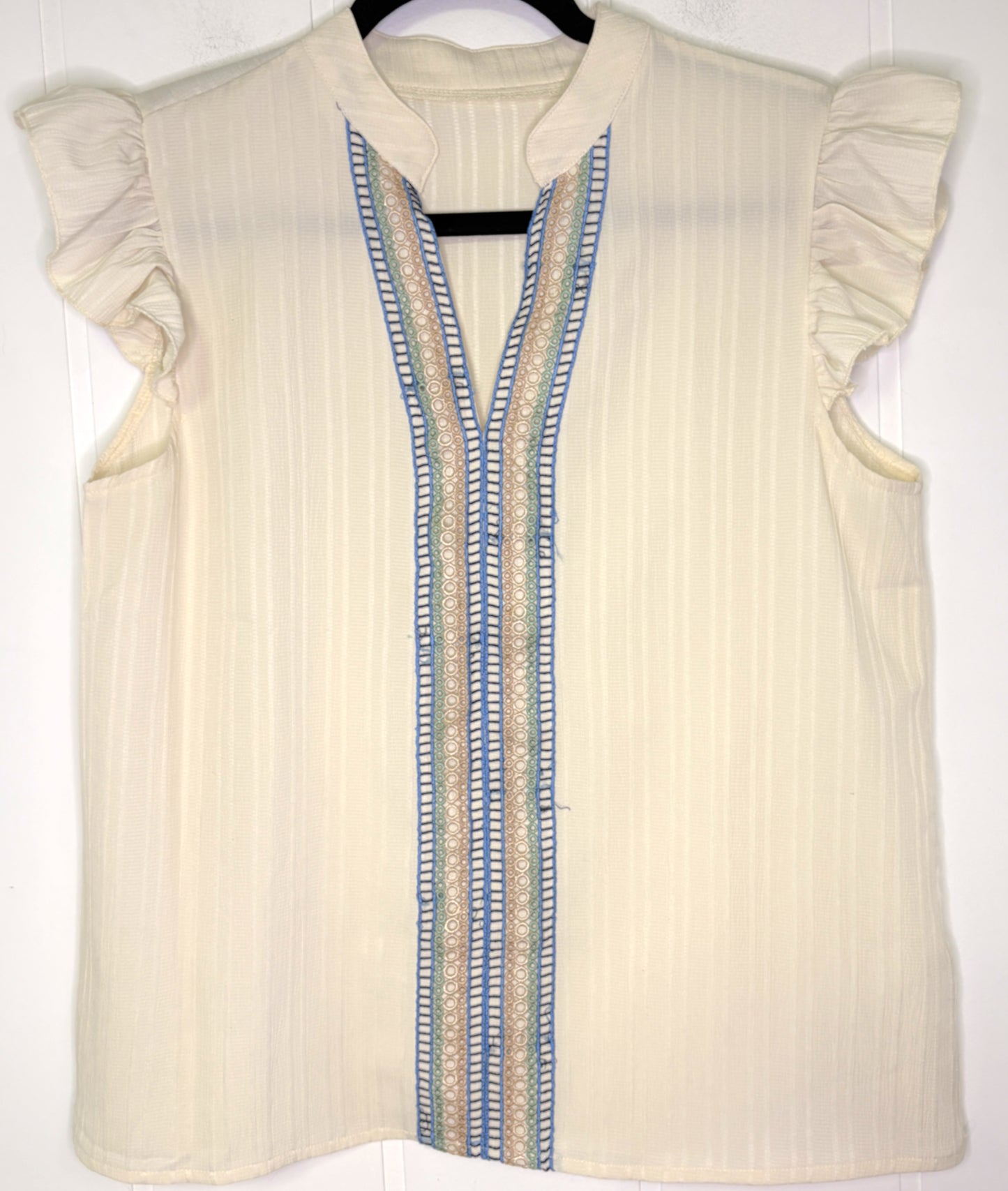 Ruffle Sleeve Embroidered Top