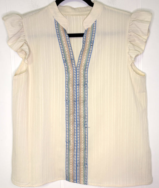 Ruffle Sleeve Embroidered Top