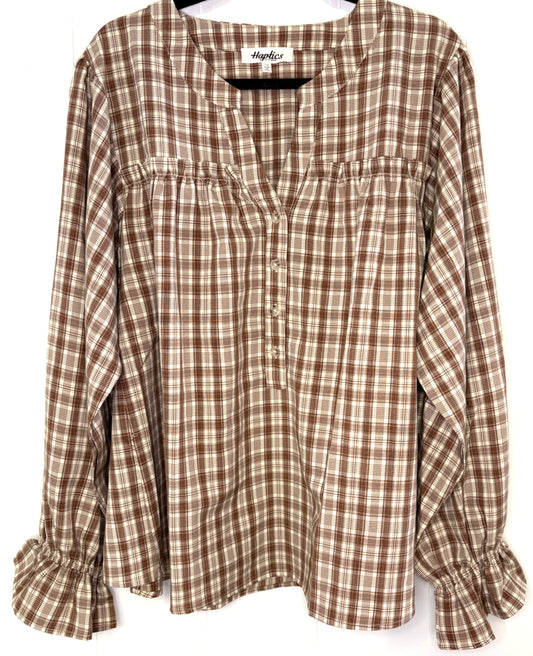 Haptics Plaid Button Top