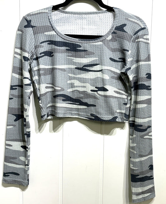 Waffle Knit LS Camo Crop Tee