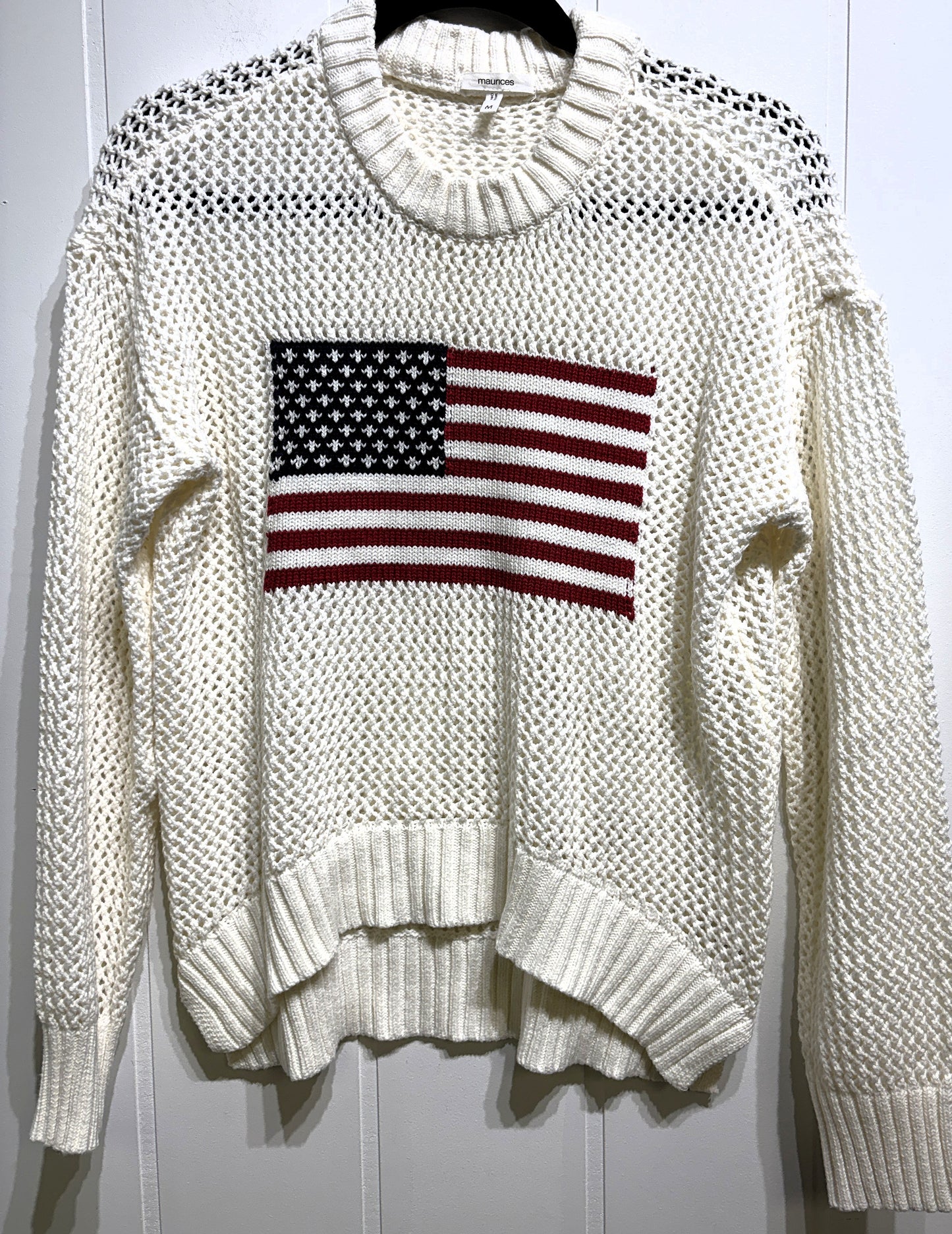 Maurices Crochet Knit Flag Sweater