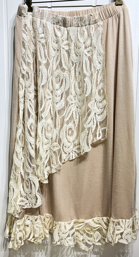 Champagne Italy Knit-Lace Skirt