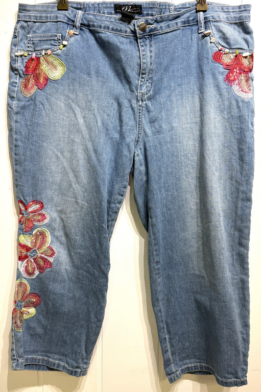 Midnight Velvet Stitched Denim Capris