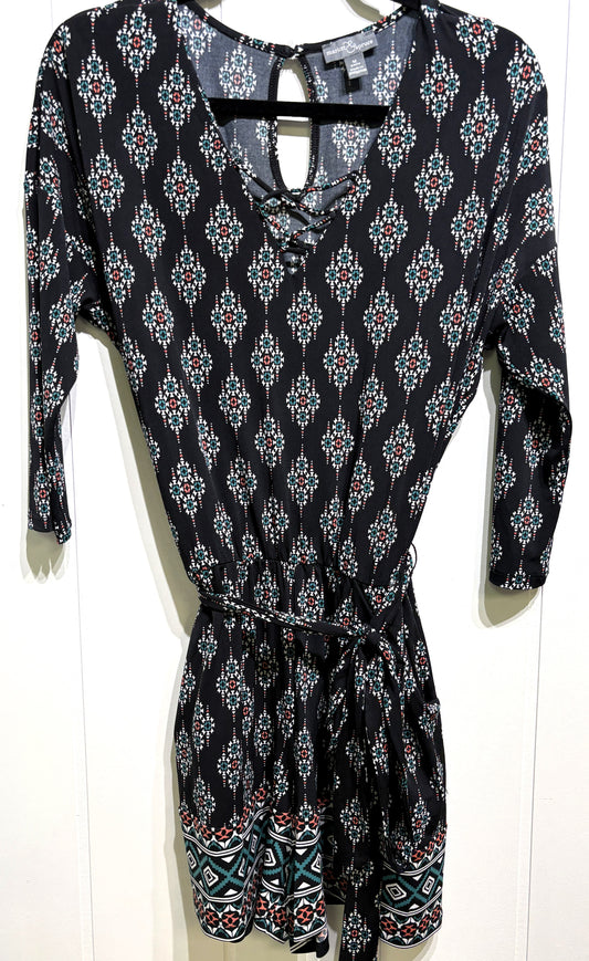 Aztec Print Romper w/ Tie Belt