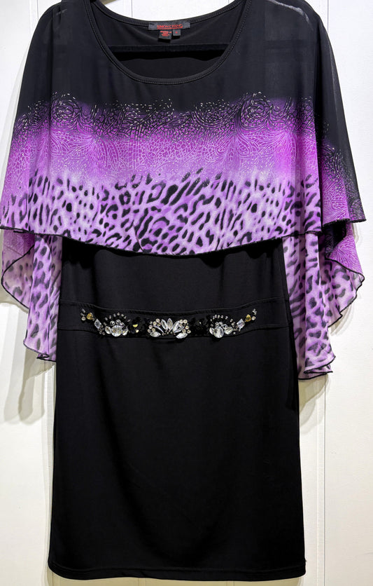 'Leopard Cape' Dress w/Beaded Waist
