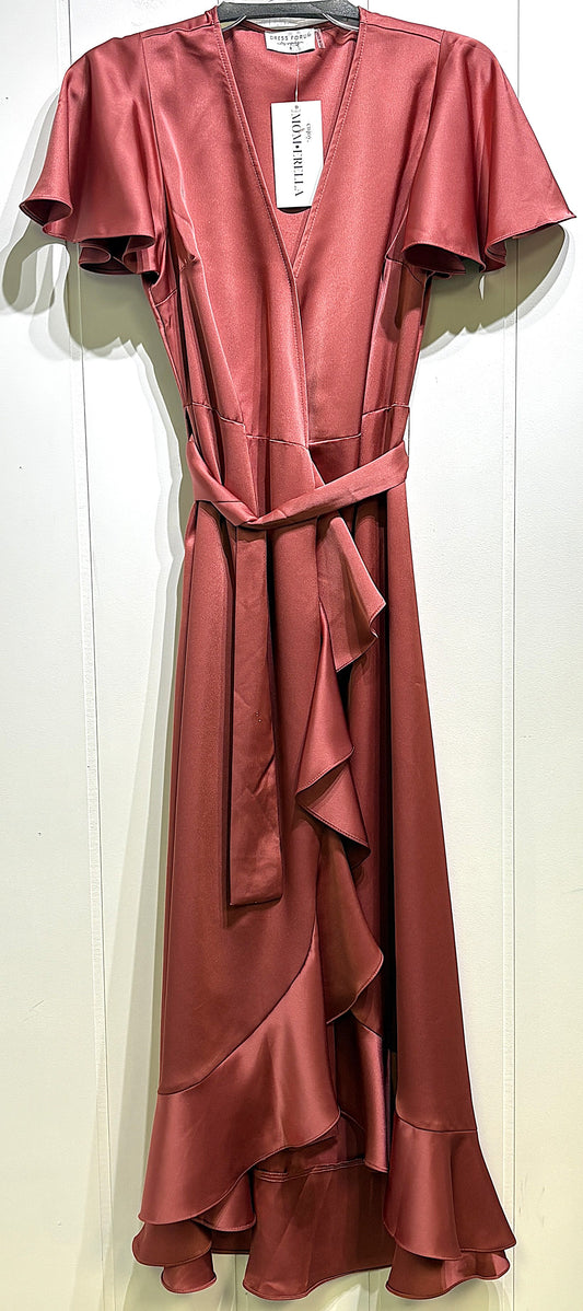 Satin Ruffle Dress w/Belt