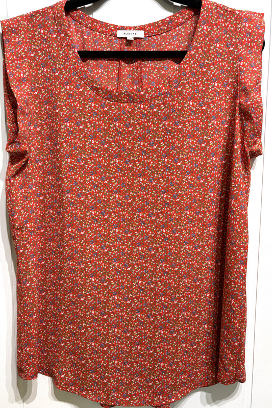 Pleione Ruffle Sleeve Flwr Blouse