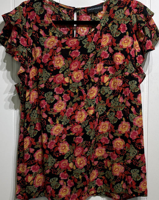 Cynthia Rowley Ruffle Sleeve Flwr Blouse